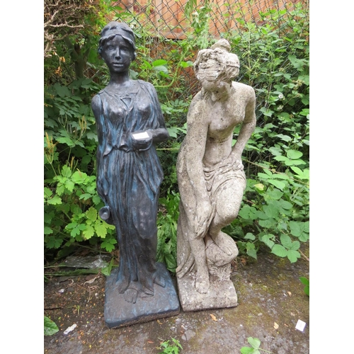 551 - TWO STONE FIGURATIVE FEMALE GARDEN STATUES H-86 CM TALLEST