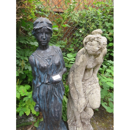 551 - TWO STONE FIGURATIVE FEMALE GARDEN STATUES H-86 CM TALLEST