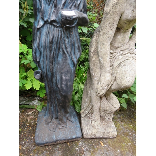 551 - TWO STONE FIGURATIVE FEMALE GARDEN STATUES H-86 CM TALLEST