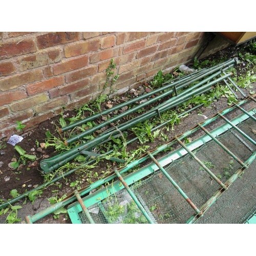 555 - A VINTAGE GREEN  METAL MILITARY LADDER AND A BED BASE ETC