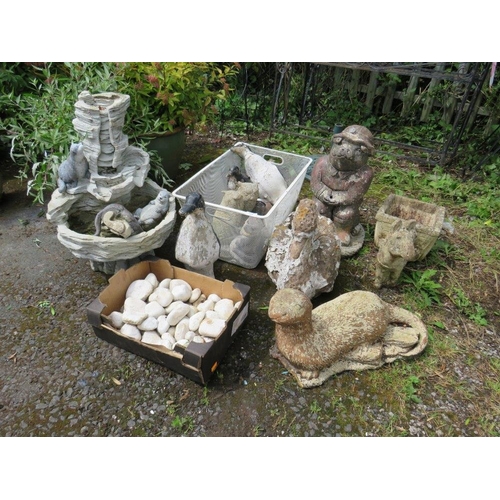 558 - A QUANTITY OF GARDEN ANIMAL ORNAMENTS INCLUDING A WATER FEATURE