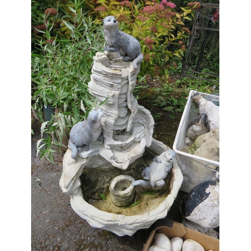 558 - A QUANTITY OF GARDEN ANIMAL ORNAMENTS INCLUDING A WATER FEATURE