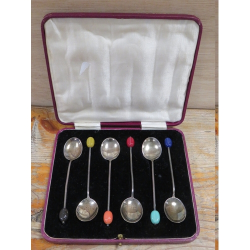 185 - A CASED SET OF HALLMARKED SILVER COFFEE BEAN SPOONS