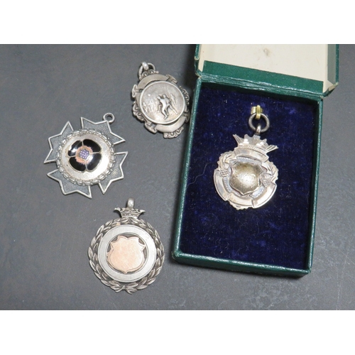 187 - FOUR HALLMARKED SILVER FOBS