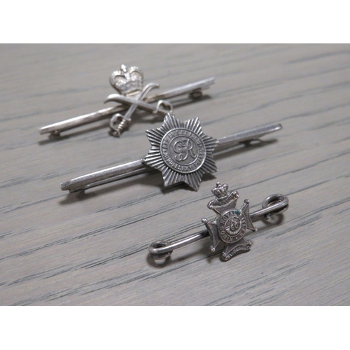 206 - THREE MILITARY SILVER BAR BROOCHES