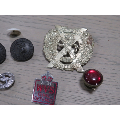 216 - A HALLMARKED SILVER A.R.P. BADGE, together with a Scottish London Strike Sure badge, Staffs County P... 