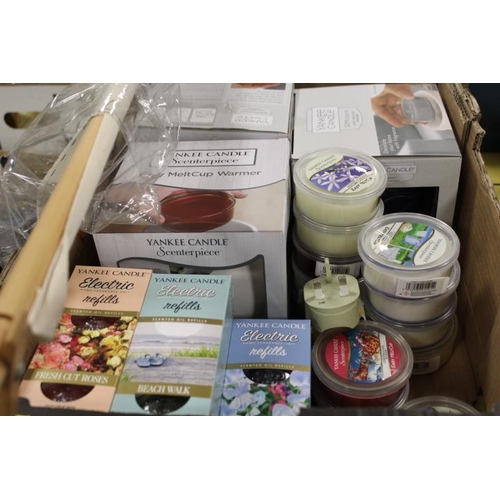 A TRAY OF YANKEE CANDLE WARMERS, REFILLS ETC