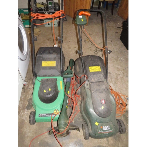 659 - TWO ELECTRICAL MOWERS AND AN ELECTRIC STRIMMER