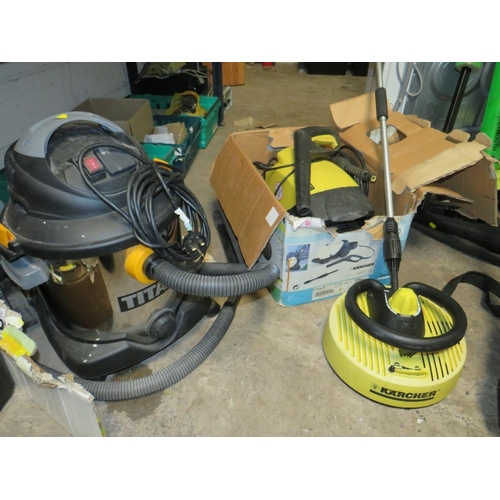 663 - A KARCHER 520M PRESSURE WASHER WITH EXTRA PATIO LANCE AND A TITAN TTB430 VACUUM CLEANER