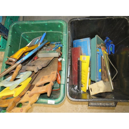 664 - TWO BOXES CONTAINING VARIOUS TOOLS, SAWS, DRILL SOCKET SET