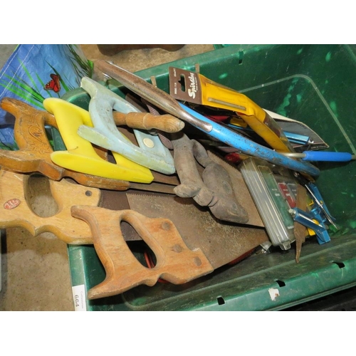 664 - TWO BOXES CONTAINING VARIOUS TOOLS, SAWS, DRILL SOCKET SET