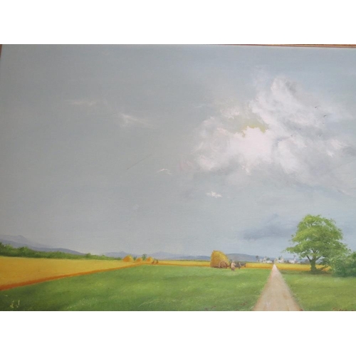 113 - NEIL FAULKNER (XX). North Staffordshire artist, extensive landscape under a sweeping sky with figure... 