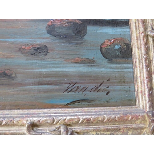 117 - VAN ?? (XX). Continental school, a pair of moonlit rocky shore scenes with figures and fishing boats... 