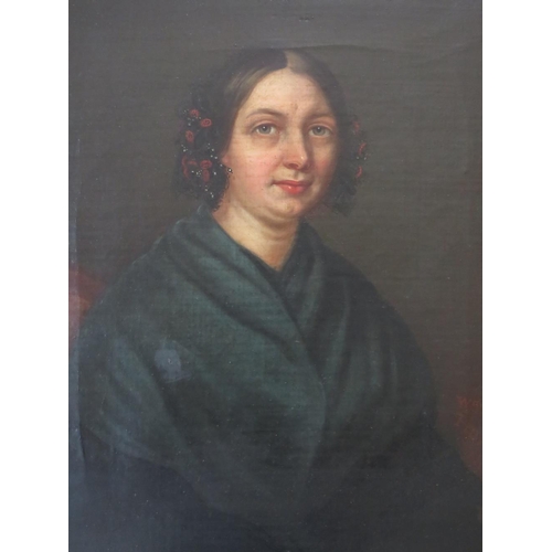 118 - A PAIR OF 19TH CENTURY PORTRAIT STUDIES OF VICTORIAN LADIES, unsigned, oils on canvas, framed, 34 x ... 