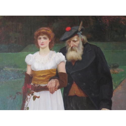 127 - CHARLES HAZLEWOOD SHANNON (1863-1937). A young girl and her grandfather taking a walk in an ornament... 