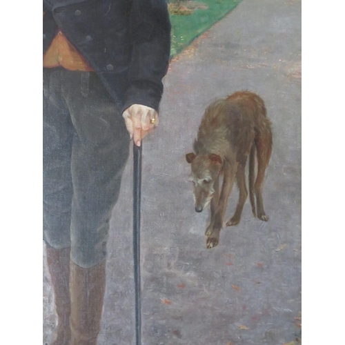 127 - CHARLES HAZLEWOOD SHANNON (1863-1937). A young girl and her grandfather taking a walk in an ornament... 