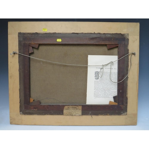 129 - ATTRIBUTED TO CLARKSON FREDERICK STANFIELD (1793-1867). A stormy Continental coastal town scene with... 