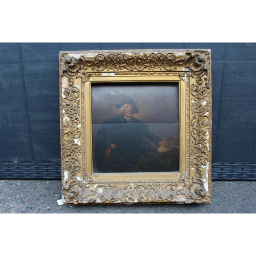 147 - AFTER HENDRICK GERRITSZ (19TH CENTURY). Gentleman in black counting his money, oil on panel  gilt fr... 