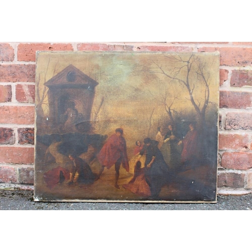150 - AFTER NICHOLAS LANCRET (19TH CENTURY). A Winter scene with figures, skating, oil on canvas, unframed... 
