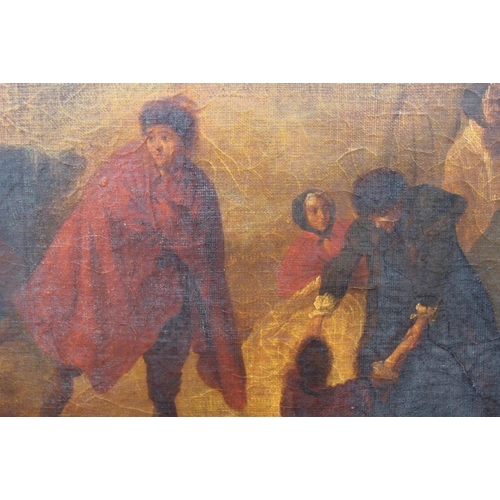 150 - AFTER NICHOLAS LANCRET (19TH CENTURY). A Winter scene with figures, skating, oil on canvas, unframed... 