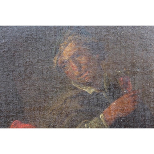 153 - MANNER OF DAVID TENIERS THE YOUNGER (18TH CENTURY). Three figures with game, oil on canvas, unframed... 