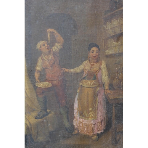 154 - CIRCLE OF PIETR FABRIS (1740-1792). A pair of interior kitchen scenes, oil on curved panels, a pair,... 