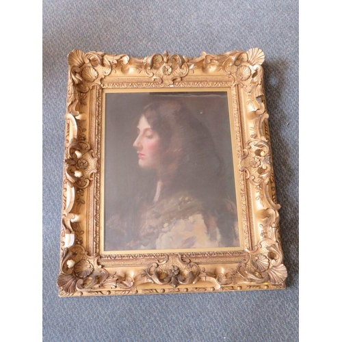 174 - (XIX-XX). A head and shoulder portrait study of a young woman, unsigned, oil on canvas, framed and g... 