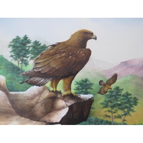 66 - DAVID ALAN FINNEY (b.1961). Study of two golden eagles, one perched on a rock, signed lower left, wa... 