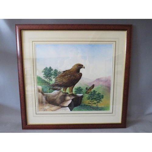 66 - DAVID ALAN FINNEY (b.1961). Study of two golden eagles, one perched on a rock, signed lower left, wa... 