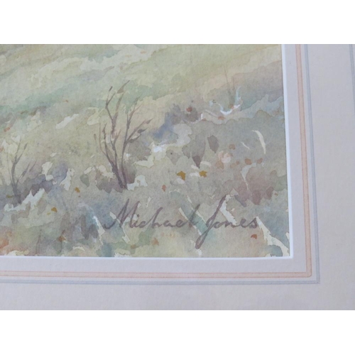 69 - MICHAEL JONES (XX). British school, 'River Dove in Wolfscote Dale', with figures, see verso, signed ... 