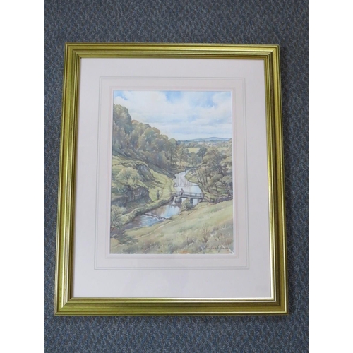 69 - MICHAEL JONES (XX). British school, 'River Dove in Wolfscote Dale', with figures, see verso, signed ... 