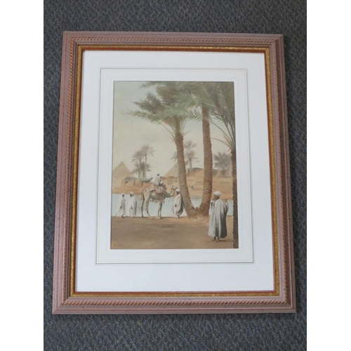 72 - FREDERICK HANCOCK (XIX-XX). British school, 'Pyramids by The Nile', with camels and figures, see ver... 