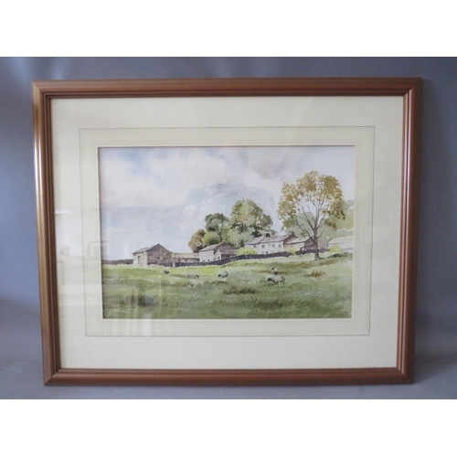 74 - PETER J BURKE (XX). British school 'A Moorland Farmstead', with sheep, see verso, signed lower left,... 