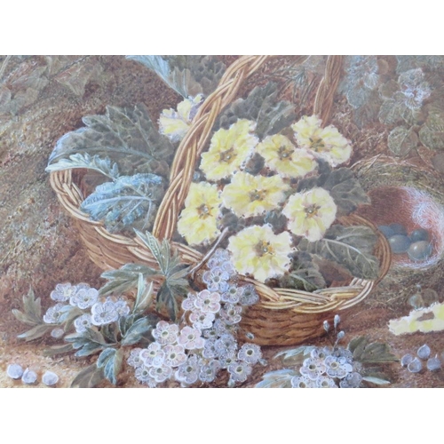 77 - VINCENT CLARE (1855-1930). Still life baskets of flowers, signed lower right, watercolour, gilt fram... 