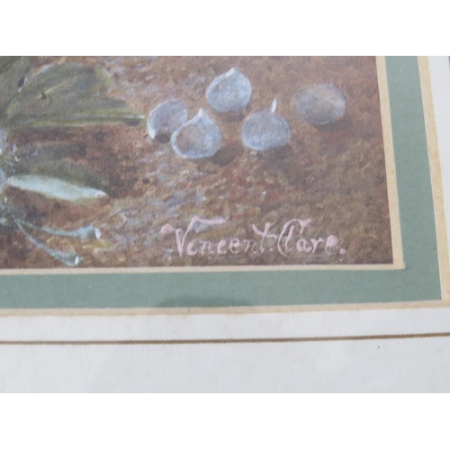 77 - VINCENT CLARE (1855-1930). Still life baskets of flowers, signed lower right, watercolour, gilt fram... 