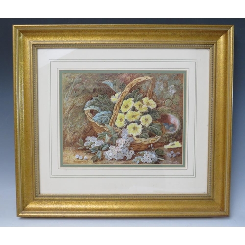 77 - VINCENT CLARE (1855-1930). Still life baskets of flowers, signed lower right, watercolour, gilt fram... 