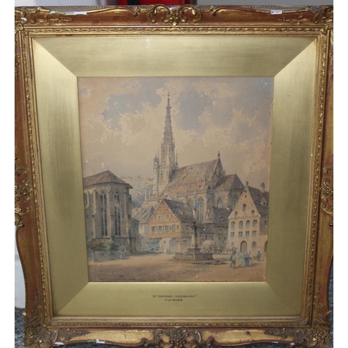 80 - FREIDRICH EIBNER (1825-1877). German school, a continental town scene with horses, carts and figures... 