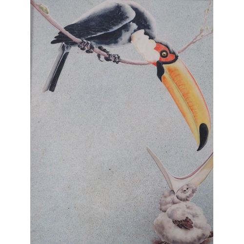 83 - F.P. ?; An illustration of a toucan feeding its young, signed with monogram and dated 1933 lower lef... 