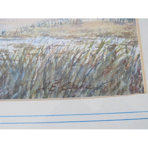 84 - JENNY E. CAINE (XX). Lincolnshire artist, 'Sunrise Gibraltar Point', with geese in flight, see verso... 