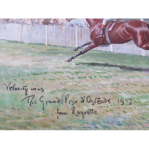 85 - JOHN BEER (XIX-XX). British school horse racing scene 'Velocity Wins the Grand Prix D'Ostende 1907',... 