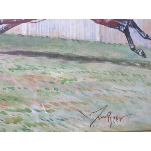 85 - JOHN BEER (XIX-XX). British school horse racing scene 'Velocity Wins the Grand Prix D'Ostende 1907',... 