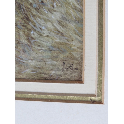 89 - B.F. (XIX). Rural scene with children playing with boats in a pond, cottage in background, signed wi... 