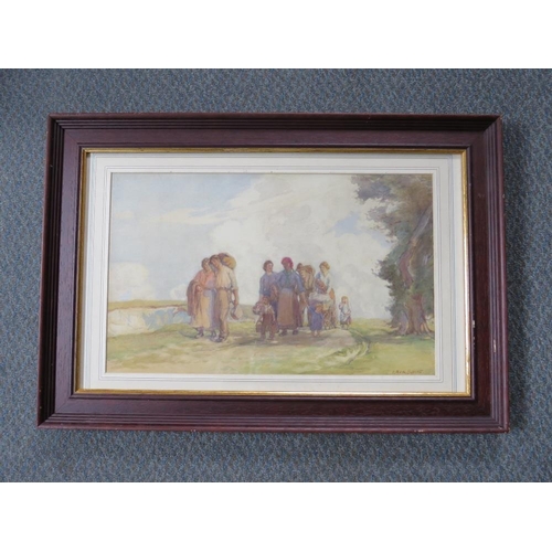 90 - CECIL ROSS BURNETT (1872-1933). 'Travellers on the road to Donegal' see verso, signed lower left, wa... 