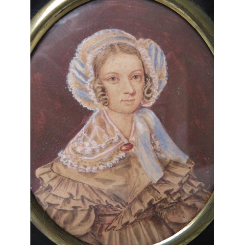 99 - A 19TH CENTURY OVAL PORTRAIT MINIATURE OF HANNAH JAMES AGED 26, see verso, unsigned, watercolour on ... 