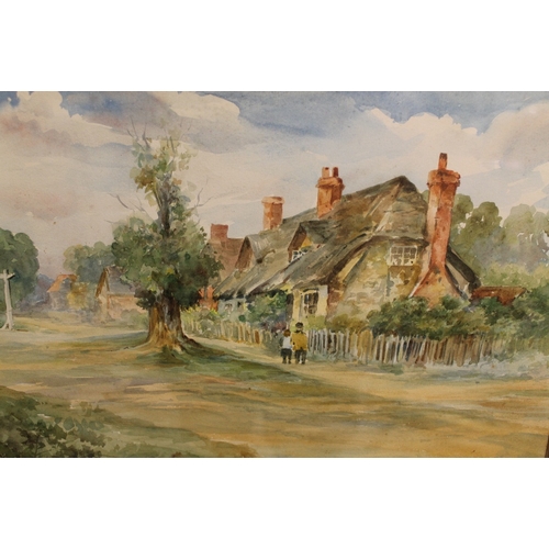 91 - STANLEY HARRIS. Village scene at Long Wittenham, Oxfordshire, see verso, with cottages and figures, ... 