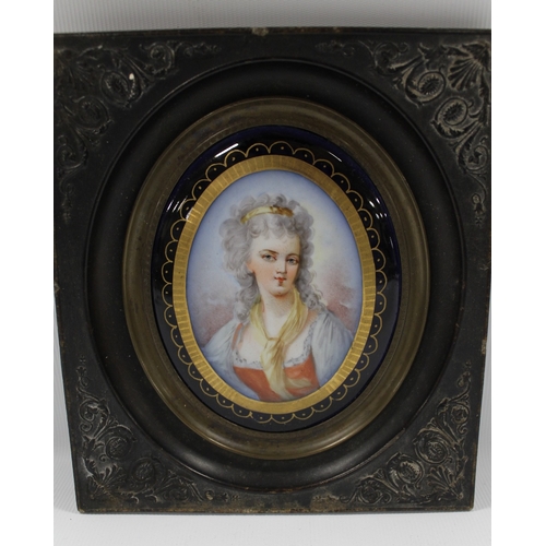 95 - A 19TH CENTURY OVAL PORTRAIT STUDY OF MADAME DE GENLIS, (see verso), on ceramic panel, unsigned, fra... 