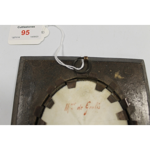 95 - A 19TH CENTURY OVAL PORTRAIT STUDY OF MADAME DE GENLIS, (see verso), on ceramic panel, unsigned, fra... 