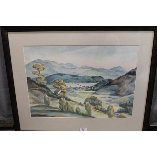 82 - MERYL WATTS (1910-1992). Impressionist  mountainous wooded lake scene with buildings, signed lower l... 