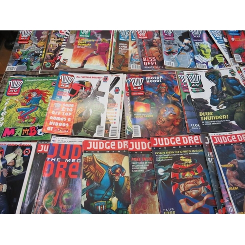 105 - EIGHT BOXES OF 2000AD JUDGE DRESS COMICS AND MAGAZINES FROM MIXED ERAS TO INCLUDE 1990, 1995, 2001, ... 