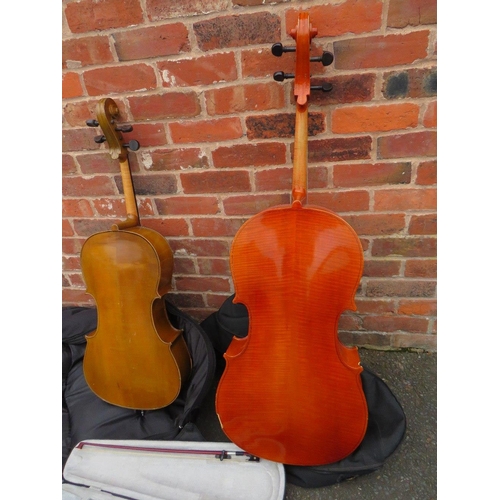 107 - A VINTAGE 1/4 CELLO, A 1/2 SIZE CELLO AND A CASED 1/4 VIOLIN (3)